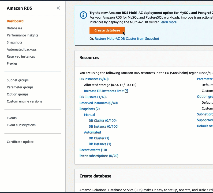 Creating an RDS database and connecting it to an EC2 instance.