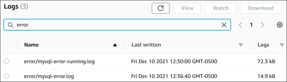 List DB logs.