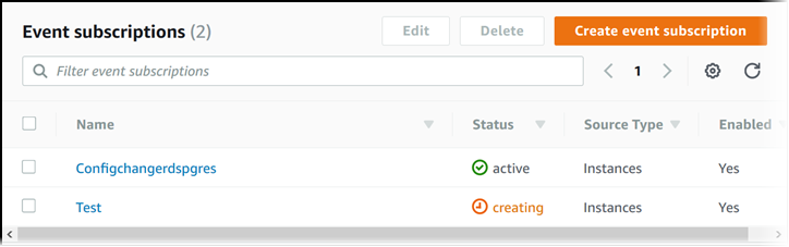 List DB event notification subscriptions.