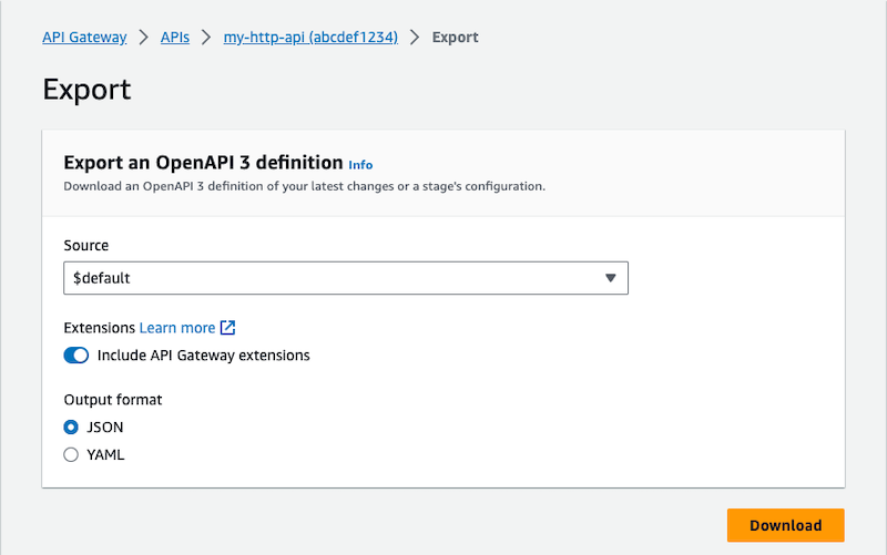 Export options for HTTP APIs.
