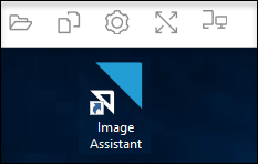 Image Assistant icon on desktop with toolbar containing flag, copy, settings, pin, and flow icons.