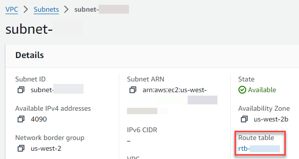 Link to route table on subnet details page.