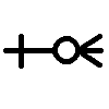 An image of a line with a cross at one end and circle and fork at the other.